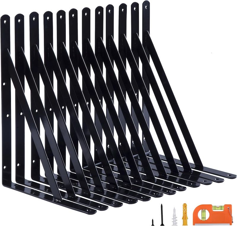 Photo 1 of 12-Pack 18 Inch Heavy Duty Shelf Brackets, Thicken Wall Bracket for Garage Floating Storage Shelves, Black Powder-Coated Ste