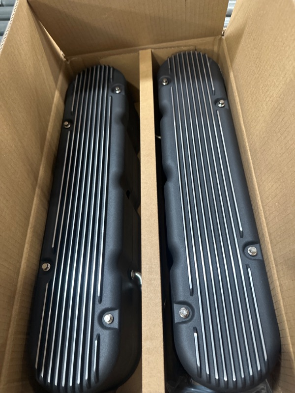 Photo 2 of Aluminum Tall finned Valve Covers w/Coil Mounts & Cover for LS (Black)