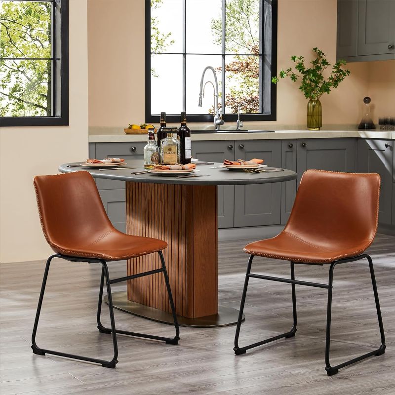 Photo 1 of ***SEE NOTES*** *Picture for reference*
Bar Stools Set of 2, Leather Barstools Modern Bar Stools with Back, 18 inch Counter Stool Armless Bar Chairs with Metal Legs