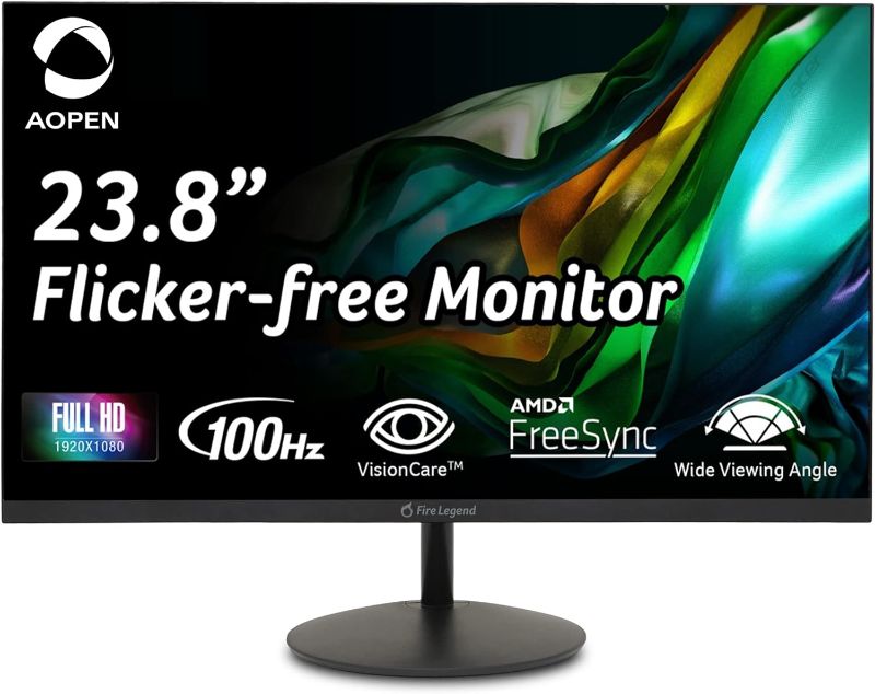 Photo 1 of AOPEN 24SA2Y Hbi 23.8" Full HD (1920 x 1080) Zero-Frame Gaming Office Monitor | AMD FreeSync Technology | Ultra-Thin Stylish Design | 100Hz | 1ms-TVR | Low Blue Light | Tilt | HDMI & VGA Ports,Black