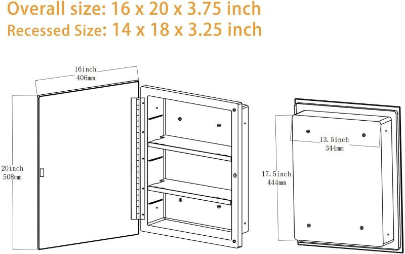 Photo 3 of (NON-REFUNDABLE) Plastic Medicine Mirror Cabinet for Bathroom 17.7 X 13.6 inch, Surface and Recessed Mount 16x20 inch Beveled Edge Mirror