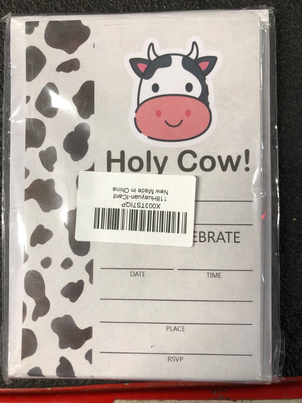 Photo 1 of Holy Cow Birthday Party Invitations with Envelopes 20 Packs,Cute Baby Cow Face Birthday Party Invitation Invite Cards for Girls Kids,Farm Cow Girl Birthday Invites Cow Print Invitation Cards