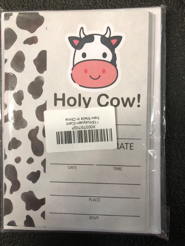 Photo 1 of Holy Cow Birthday Party Invitations with Envelopes 20 Packs,Cute Baby Cow Face Birthday Party Invitation Invite Cards for Girls Kids,Farm Cow Girl Birthday Invites Cow Print Invitation Cards