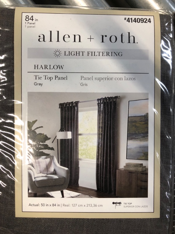 Photo 1 of allen + roth 95-in Grey Light Filtering Tie Top Single Curtain Panel