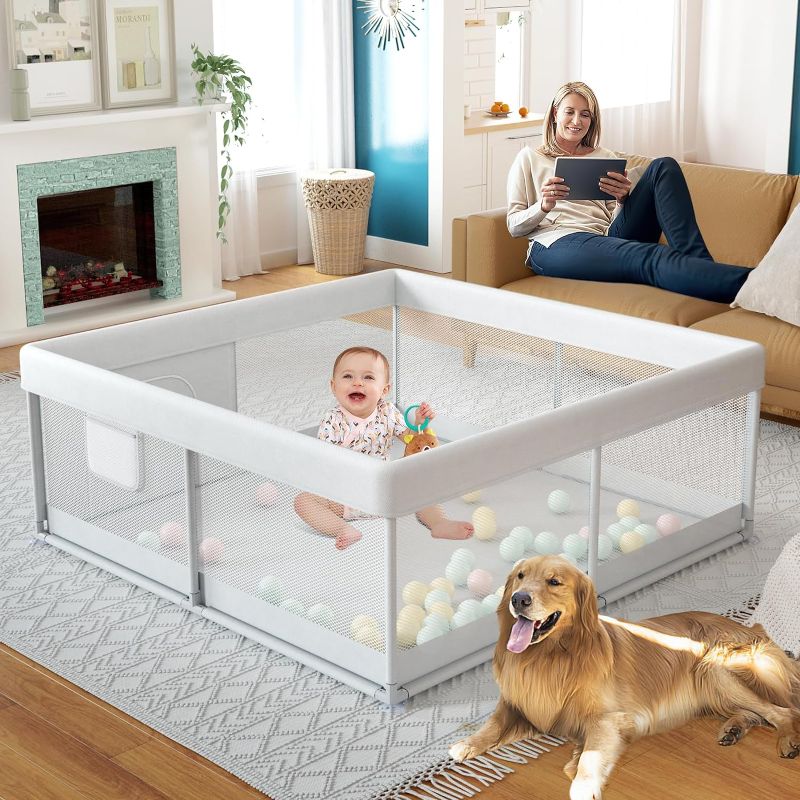Photo 1 of Fodoss Baby Playpen, Playpen for Babies & Toddlers, 47x47" Small Baby Play Pen,Toddler Playpen for Apartment,Play Yard for Baby,Baby Activity Play Fence, Extra Large Baby Playard, 47x47" Light Grey