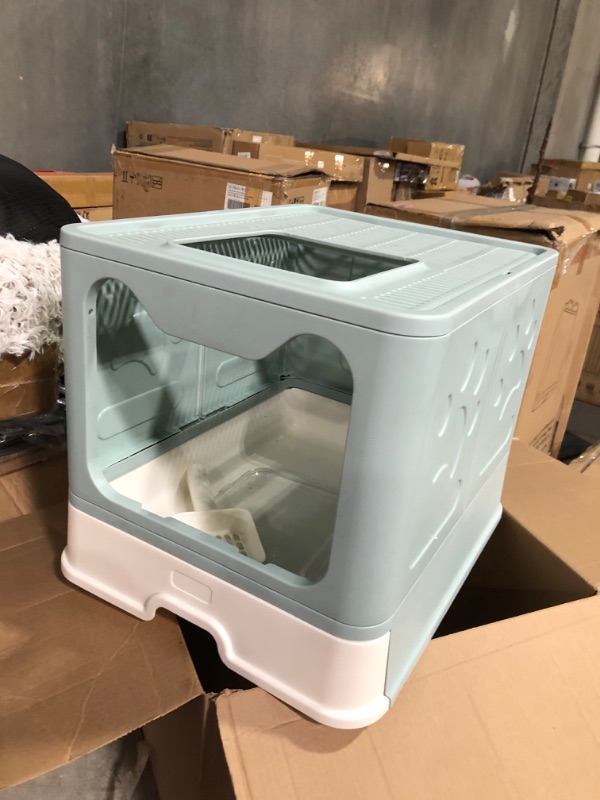 Photo 6 of ***DAMAGED - CRACKED - SEE PICTURES***
Panghuhu88 Foldable Cat Litter Box with Lid, Large Top Entry Cat Toilet, Enclosed Cat Potty Include Cat Litter Scoop, Drawer Type Easy Clean Cat Litter Pan(Blue)