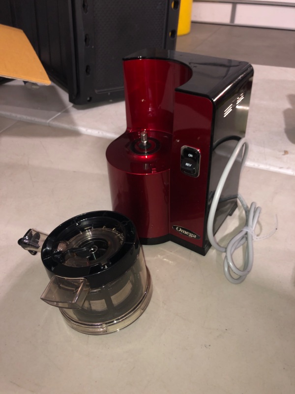 Photo 2 of (NON-REFUNDABLE) Omega Juicer Vertical Slow Masticating Juice Extractor 43 RPM Compact Design with Automatic Pulp Ejection, 150-Watt, Red