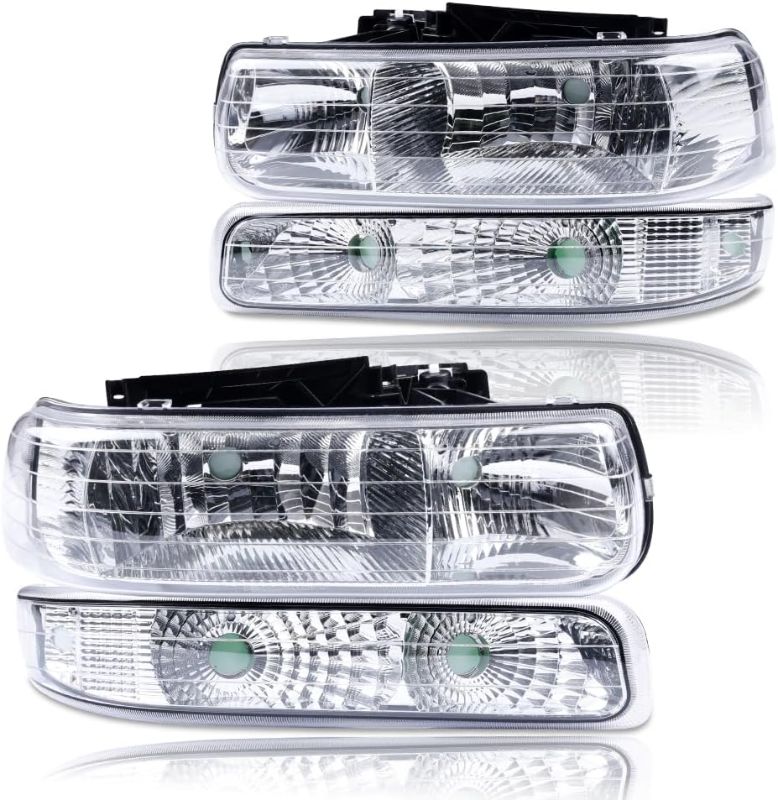 Photo 1 of ***USED - LIKELY MISSING PARTS - UNABLE TO VERIFY FUNCITONALITY***
PIT66 Headlights, Compatible with 99-02 Chevy Silverado 1500 2500/01-02 Silverado 1500HD 2500HD 3500/00-06 Tahoe Suburban 1500 2500 Clear Lens Chrome Housing Clear Reflector Clear lens Chr