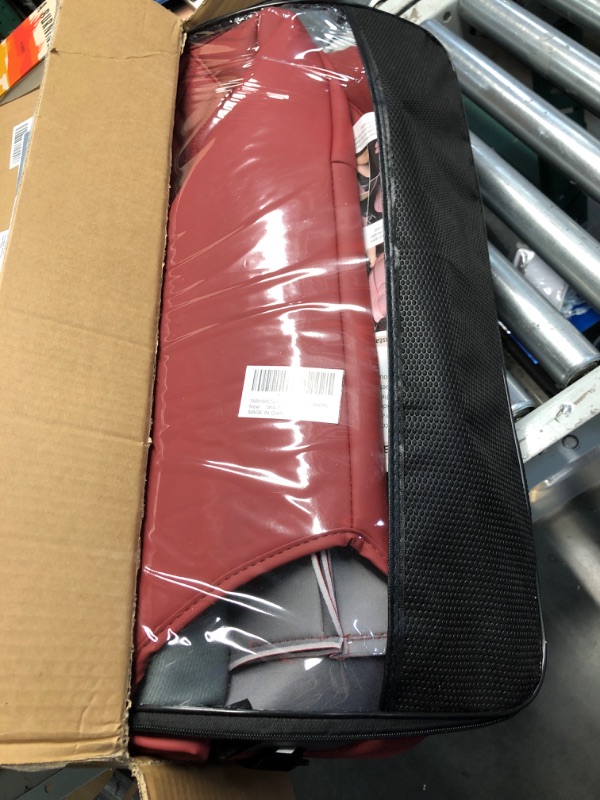 Photo 3 of ***USED* DAMAGED ZIPPER ON FRONT SEAT COVER*PICTURED***
TINRAIYANG Car Seat Covers Full Set, Breathable Leather Automotive Front and Rear Seat Covers & Headrest, Universal Automotive Vehicle Seat Cover for Most Sedan SUV Pick-up Trucks, Wine Red Front Pai