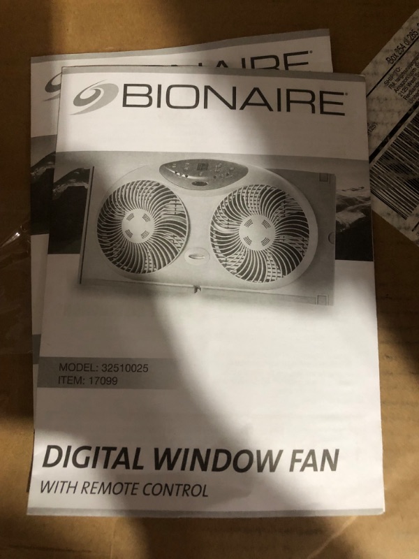 Photo 9 of ***USED*MINOR DAMAGE FROM WEAR*MISSING REMOTE*DIRTY***
Bionaire Window Fan with Twin 8.5-Inch Reversible Airflow Blades and Remote Control, White White 2 Blades Electronic control with LCD screen Window Fan