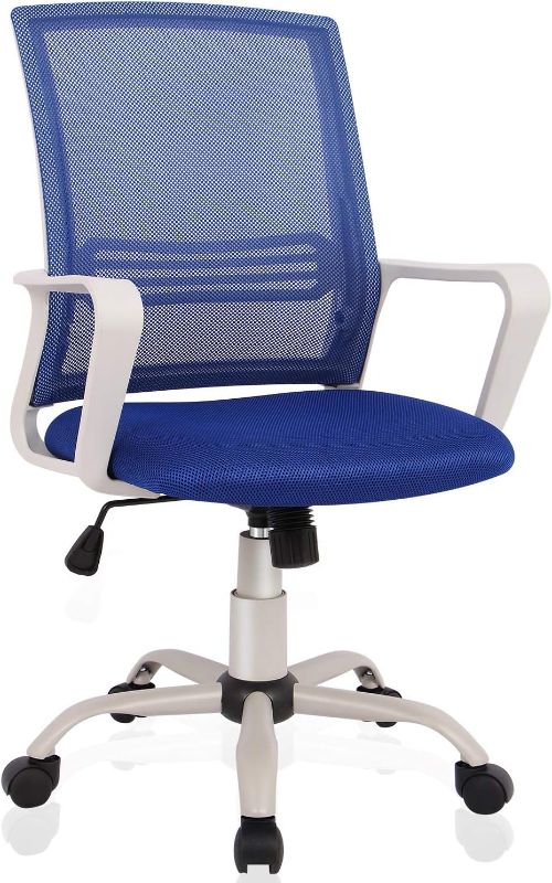 Photo 1 of Office Chair, Ergonomic Office Chair Lumbar Support Home Office Desk Chair Computer Chair Mesh Swivel Chair Task Chair Study Chair Mid Back Office Chair with Wheels and arms, Ocean Blue