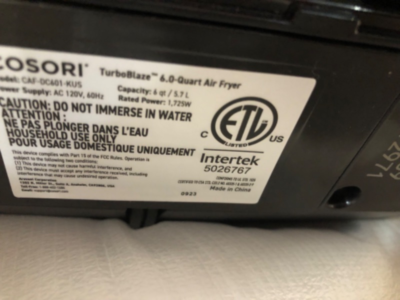 Photo 3 of (NON-REFUNDABLE) COSORI Next Generation TurboBlaze 6.0-Quart Air Fryer: 9 Functions, 5 Speeds, Cooks Quickly and Evenly with Crispy Results, 95% Less Oil for Healthier Meals, Varied Recipes, Easy to Clean, Dark Gray 6.0 Quart Dark Gray
