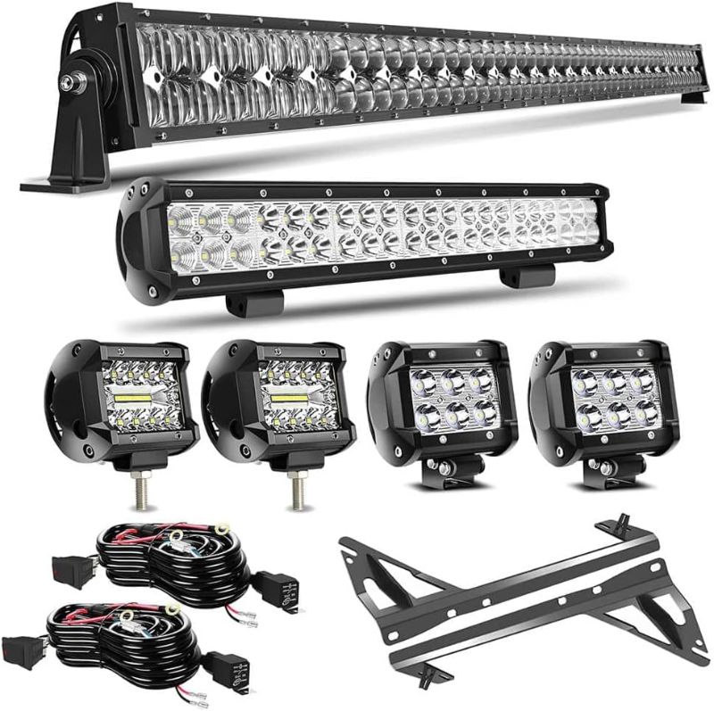 Photo 1 of DOT 52Inch 5D Led Light Bar+20Inch Led Work Light Combo Off Road Lights Driving+4X 4Inch Spot Fog Led Cube Pods Roof Windshield Mounting Brackets W/Wiring Harness for 2007-2018 Jeep Wrangler Jk JKU  **STOCK PHOTO ITEM SIMILAR**