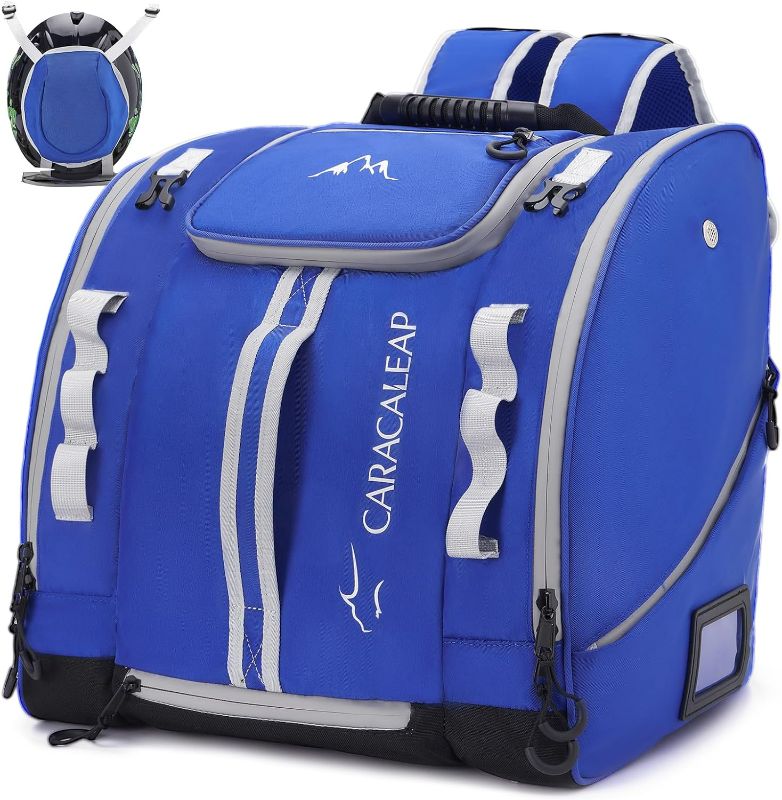 Photo 1 of (READ FULL POST) Caracaleap Fully Padded Ski Boots Bag 55L, Water-Resistant Ski Boot Backpack Snowboard Gear Travel Luggage with PVC Bottom Pockets for Ski Helmet, Snow Boots Blue
