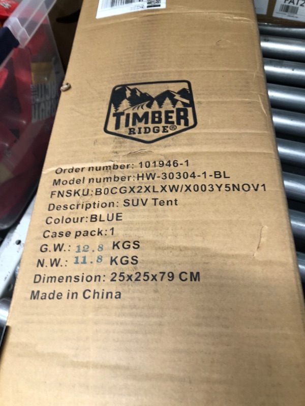 Photo 1 of TIMBER RIDGE 5 Person SUV Tent with Movie Screen Weather Resistant Portable for Car SUV Van Camping, Includes Rainfly and Storage Bag, 10' W X 8' L X 7.1' H Blue