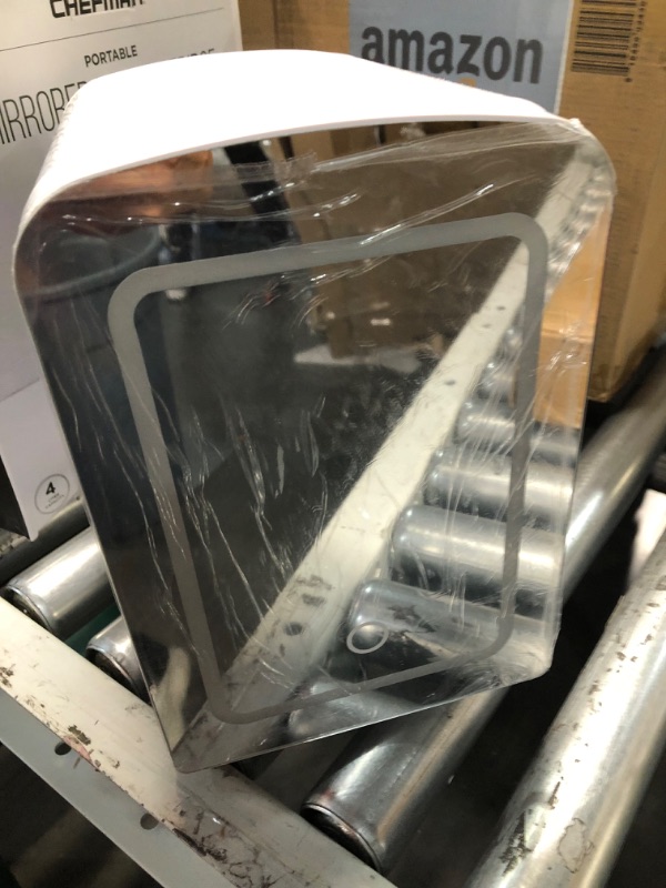 Photo 1 of Chefman Portable Mirrored Beauty Fridge With LED Lighting 4 Liter Mini Refrigerator, Skin Care, Makeup Storage, w/Mirror & Light, Chill Serums And Face Masks, For Desktop Or Travel, Cool & Heat Skincare Mini Fridge w/Light 4L White