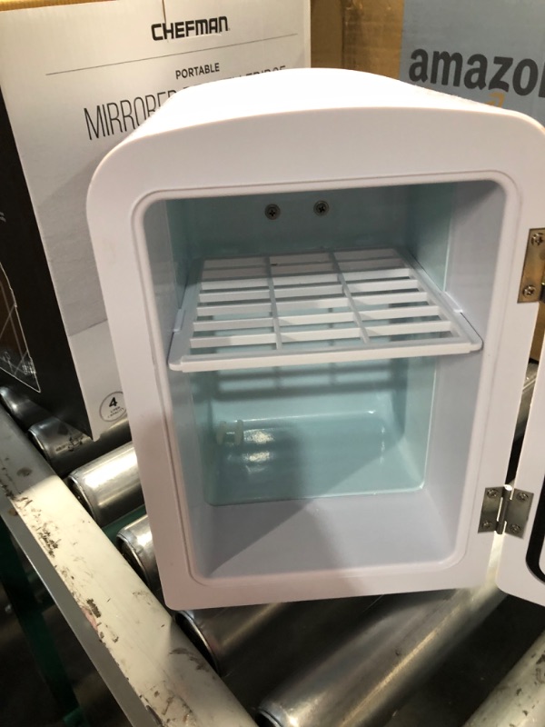Photo 1 of Chefman Portable Mirrored Beauty Fridge With LED Lighting 4 Liter Mini Refrigerator, Skin Care, Makeup Storage, w/Mirror & Light, Chill Serums And Face Masks, For Desktop Or Travel, Cool & Heat Skincare Mini Fridge w/Light 4L White