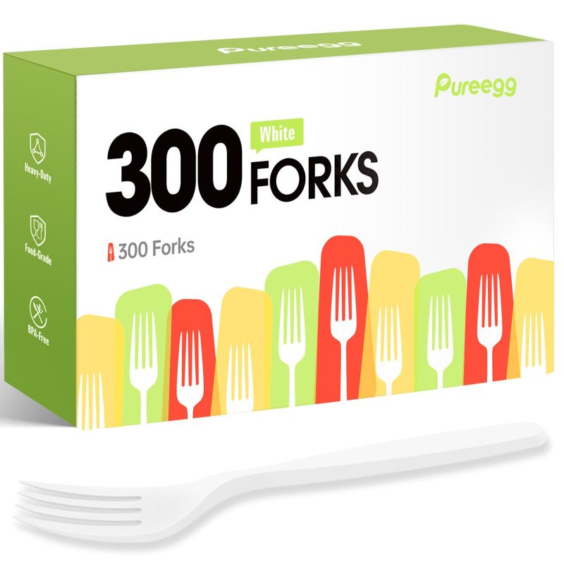 Photo 1 of Plastic Forks - 300 Packs, Premium 7" Disposable Forks, Heat-Resistant & BPA-Free Plastic Forks Heavy Duty, Party Supplies, White Plastic Forks for Office, Picnics, Restaurants, Everyday Use White Forks