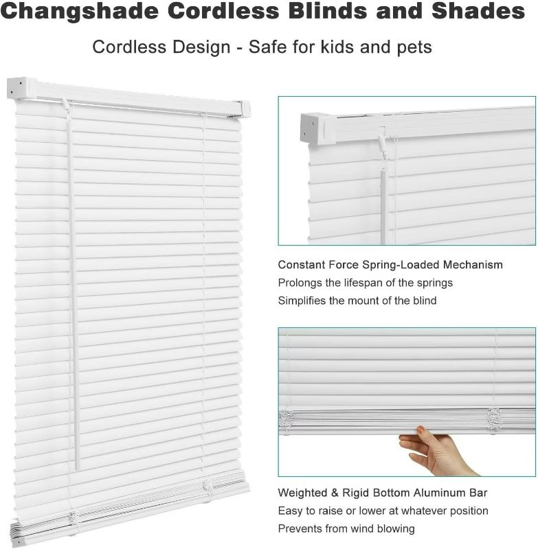 Photo 3 of (NON-REFUNDABLE) Changshade Cordless 1” Vinyl Horizontal Blind with Tilt Wand for Windows and Doors 35"W X 64"H