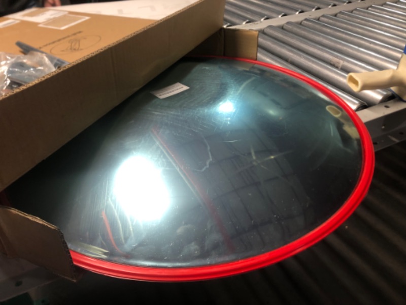 Photo 2 of DENTED - Vilmon 24" Convex Mirror Wide Angle View for Warehouse Garage Store Security Adjustable-PC Lightwieght Safety Mirror Red