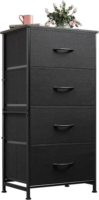 Photo 1 of ***USED - HARDWARE AND INSTRUCTIONS MISSING - UNABLE TO VERIFY FUNCTIONALITY***
WLIVE Dresser with 4 Drawers, Fabric Storage Tower, Organizer Unit for Bedroom, Hallway, Entryway, Closets, Sturdy Steel Frame, Wood Top, Easy Pull Handle, Charcoal Black