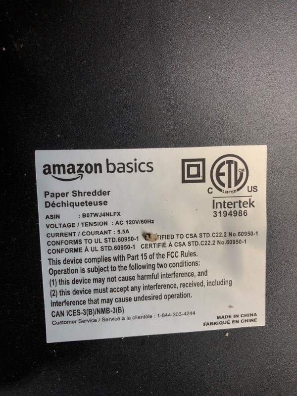 Photo 4 of *see notes* Amazon Basics 24-Sheet Cross-Cut Paper, CD and Credit Card Home Office Shredder with Pullout Basket 24 Sheet Shredder