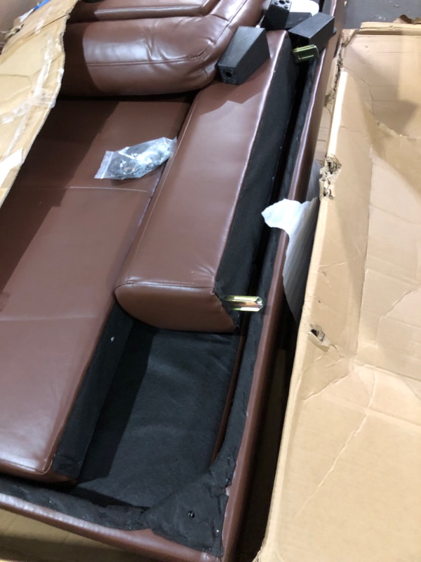 Photo 3 of ***SEE NOTES // NOT FULL SET***
Modern L Shape Sectional Sofa, PU Leather Couch & Chaise with Ottoman, Flip-up Cup Holder, Living Room Furniture Set for Home Office, Brown+cupholders