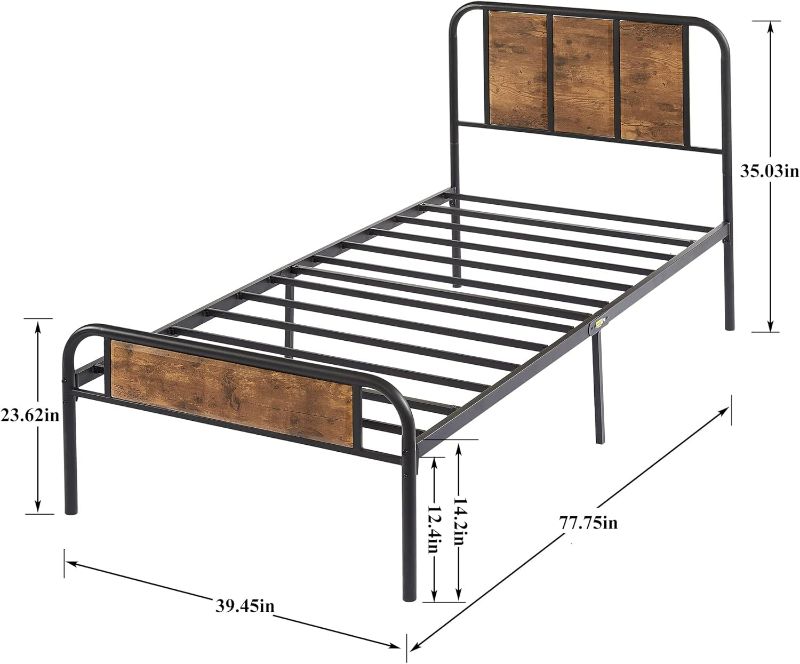 Photo 4 of (NON-REFUNDABLE) VECELO Queen Size Platform Bed Frame with Wood Headboard & Footboard, Heavy Duty Steel Mattress Foundation with Slat Support, No Box Spring Needed,Brown Brown Queen Retro