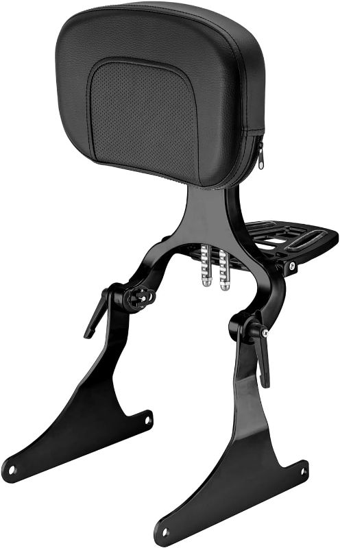 Photo 1 of Mofun Passenger Backrest Sissy Bar with Luggage Rack Large Pad Compatible with 2006-2017 Harley Softail Night Train Fat Boy Cross Bones Springer Softail Custom, Standard Height, Fit 200mm Fender Gloss Black Sissy Bar+Luggage Rack