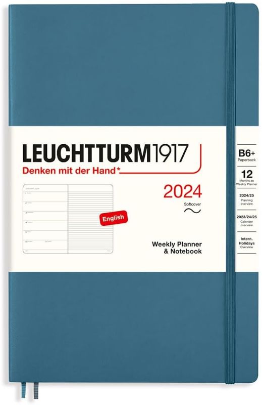 Photo 1 of **light blue**
LEUCHTTURM1917 - Weekly Planner & Notebook 2024 with extra booklet, Medium (A5) Softcover, Black (Jan 1 - Dec 31, 2024) Medium (A5) Black