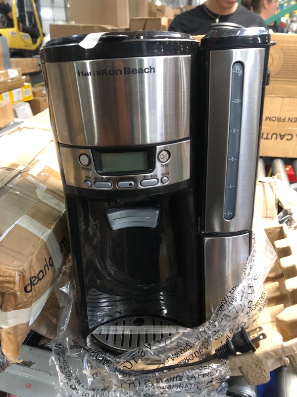 Photo 2 of **MINOR DAMAGE PREV USED**
Hamilton Beach Brewstation Dispensing Coffee Maker with 12 Cup Internal Brew Pot, Removable Reservoir, Black & Stainless Steel Removable Reservoir Black & Stainless Steel Coffee Maker