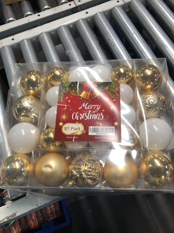 Photo 1 of **MINOR DAMAGE DENT ON ONE BALL**
87-Pack Shatterproof Christmas Ball Ornaments Set, Christmas Tree Decorations with Hand-held Gift Package for Xmas Tree Holiday Wedding Party, Gold