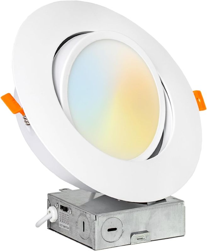 Photo 1 of [1-Pack] 6-Inch Gimbal Air-Tight LED 2700K-6000K Color Selectable, Rotate & Swivel Ultra-Thin Recessed Ceiling Downlight with J-Box, Dimmable, IC Rated (V6SL-GB-1P)