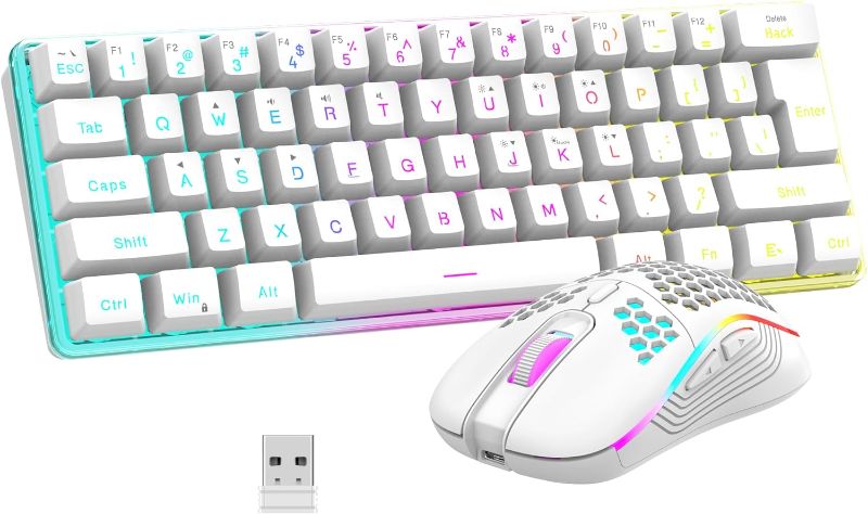 Photo 1 of RedThunder 60% Wireless Gaming Keyboard and Mouse Combo, 2500mAh Rechargeable Battery, Ultra-Compact Small RGB Mechanical Feel Keyboard, Lightweight Honeycomb Optical Mouse for Gaming/Business, White