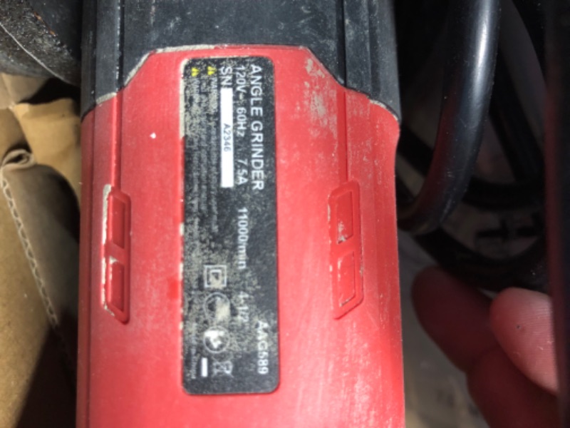 Photo 3 of **MINOR DAMAGE USED- UNKNOWN IF FUNCTIONAL**
AVID POWER Angle Grinder, 7.5-Amp 4-1/2 inch Electric Grinder Power Tools with Grinding and Cutting Wheels, Flap Disc and Auxiliary Handle for Cutting, Grinding, Polishing and Rust Removal - Red