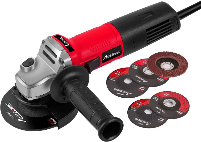 Photo 1 of **MINOR DAMAGE USED- UNKNOWN IF FUNCTIONAL**
AVID POWER Angle Grinder, 7.5-Amp 4-1/2 inch Electric Grinder Power Tools with Grinding and Cutting Wheels, Flap Disc and Auxiliary Handle for Cutting, Grinding, Polishing and Rust Removal - Red