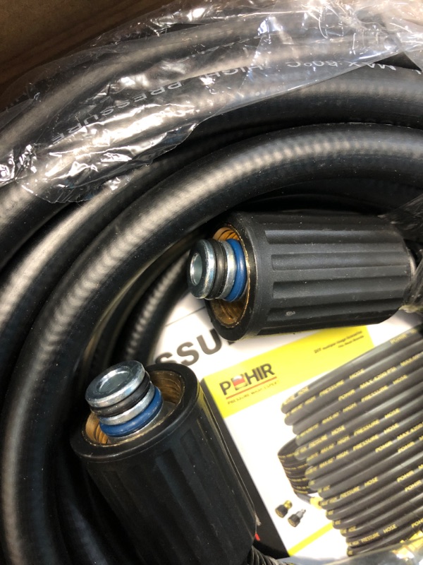 Photo 3 of POHIR Pressue Washer Hose 25ft Quick Connect M22 Fittings, 4000 PSI Pressure Power Washer Hose Replacement, Electric Kink Free Hose with M22 Extension Adapter and 4pcs M22 14mm to 3/8 25ft5coupler Black