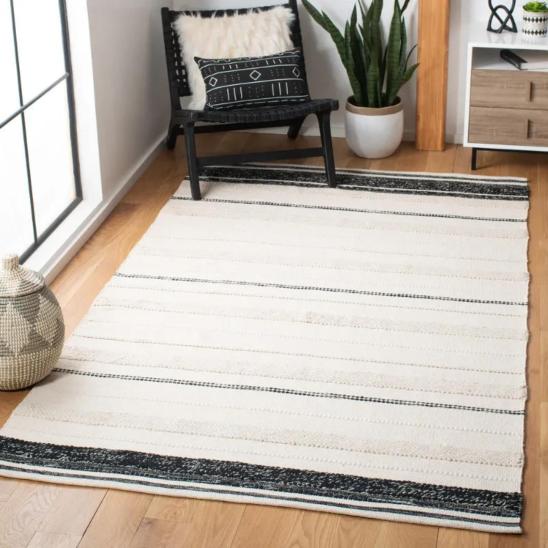 Photo 1 of **MAJOR DAMAGE NEEDS TO BE CLEANED**
SAFAVIEH Handmade Striped Kilim Mitsuyo Modern Cotton Rug - 9' x 12' - Ivory/Black