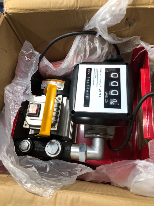 Photo 3 of STKUSA Stark 110V Electric Diesel Oil Fuel Transfer Pump w/Meter + Discharge Hose & Nozzle Set, Red (21110)