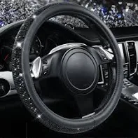 Photo 1 of CAR PASS Bling Diamond Leather Steering Wheel Cover, With Sparkly Crystal Glitter Rhinestones Universal Fit 14"1/2-15" Car Wheel Protector for Women Girl Fit Suvs,Vans,Sedans,Car,Trucks, Black Diamond