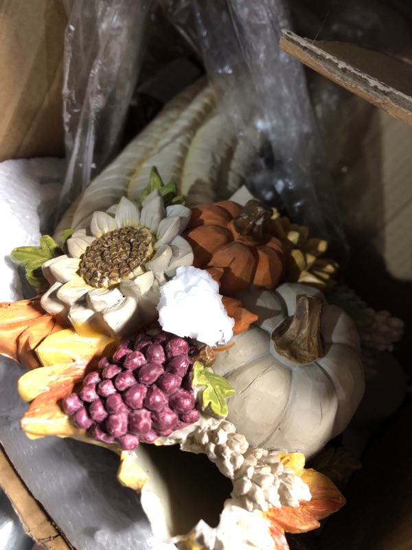 Photo 3 of **DAMAGED**Boston International Fall Autumn Harvest Thanksgiving Tabletop Decoration, 9-Inches, Give Thanks Cornucopia