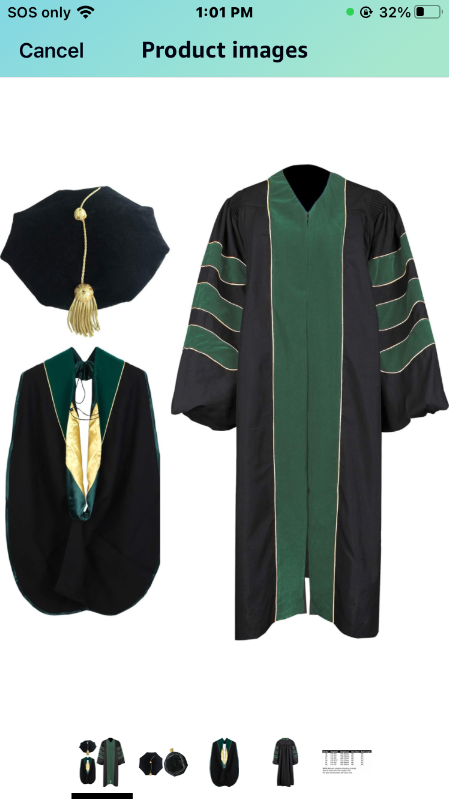 Photo 3 of Unisex Deluxe Doctoral Graduation Gown, Doctoral Hood and Doctoral Tam 8 Sided Package SIZE 57