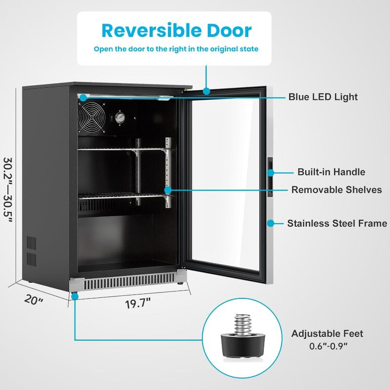 Photo 7 of (NON-REFUNDABLE) WEILI 20 Inch Beverage Fridge with Glass Door, 120 Can Mini Fridge with Blue LED Light for Soda Beer Wine, 36-50°F Under Counter Refrigerator and Cooler for Home Office Dorm or Bar, Auto Defrost 120 Can Beverage Fridge