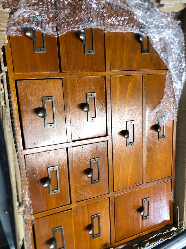 Photo 2 of MOHLTIAPD 12 Drawers Library Card Catalog Cabinet,with Metal Handles Apothecary Supplies Vintage Chests?Art & Crafts Storage,Wooden Desk Drawer Organizer ?Home Office Organization and Storage Brown 12 large drawers