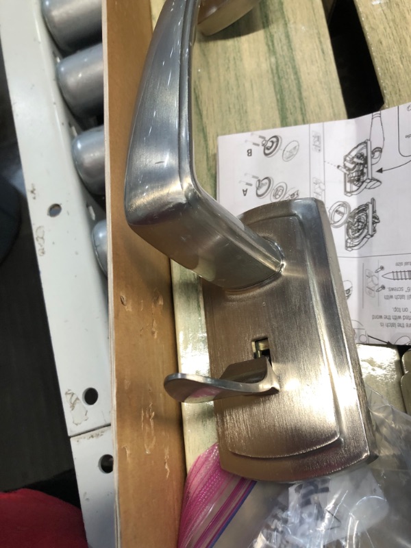 Photo 5 of ***DAMAGED - SCRATCHED AND GOUGED - LIKELY MISSING PARTS - UNABLE TO VERIFY FUNCTIONALITY***
Baldwin Nautica Single Cylinder Front Door Handleset Featuring SmartKey Security in Satin Nickel, Prestige Series with Traditional Door Hardware and Tobin Lever