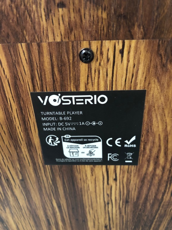 Photo 3 of VOSTERIO Bluetooth Record Player, 3 Speed Turntable with Built-in Speakers, Retro LP Vinyl Player with BT Input & Output, FM Radio, USB & SD Card Recording, Aux in, LED Display