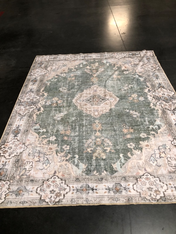 Photo 3 of (READ FULL POST)  MUJOO Green Rug 8'x10' Area Rugs for Living Room Washable Rugs Large Area Rug Boho Area Rug 8'x10' for Bedroom Non Slip Abstract Soft Low-Pile Floral Flowers
