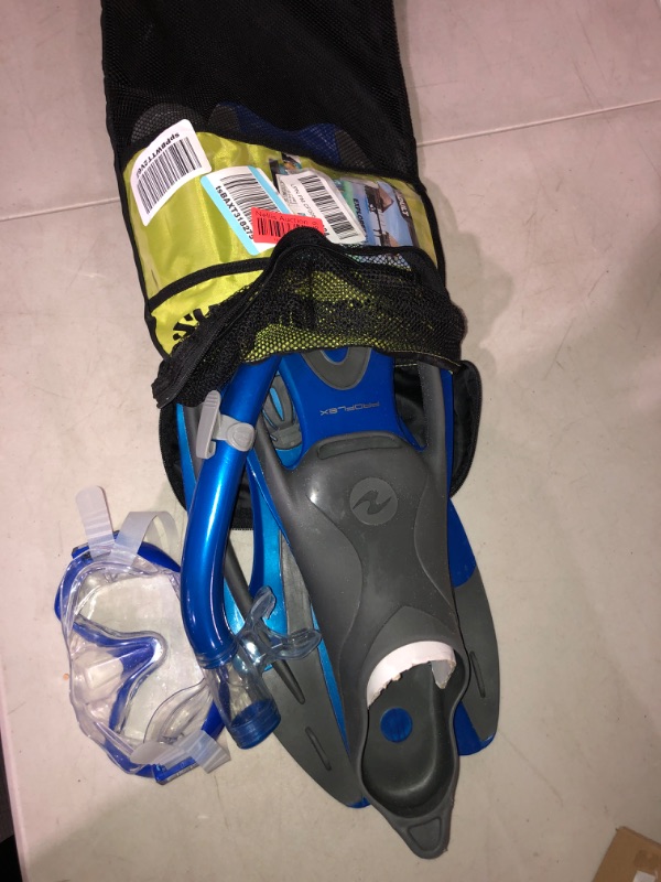 Photo 2 of (NON-REFUNDABLE) U.S. Divers Cozumel DX Seabreeze Adult Snorkeling Combo Set with Adjustable Mask, Snorkel, and Large Fins (Men's 9-13/Women's 10-14),Blue/Silver,SR2594016L