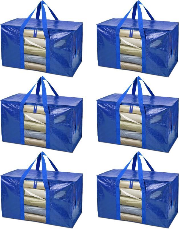 Photo 1 of BALEINE 6-Pack Oversized Moving Bags with Reinforced Handles, Heavy-Duty Storage Tote Moving Supplies for Packaging, Camping (Blue w/Window, 6-Pack)
