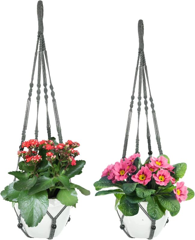 Photo 1 of  Plant Hanger Indoor Outdoor Hanging Planters Set Flower Pots Holder Stand, Plant Basket Boho Home Decor (Type-A Gray, 2)
